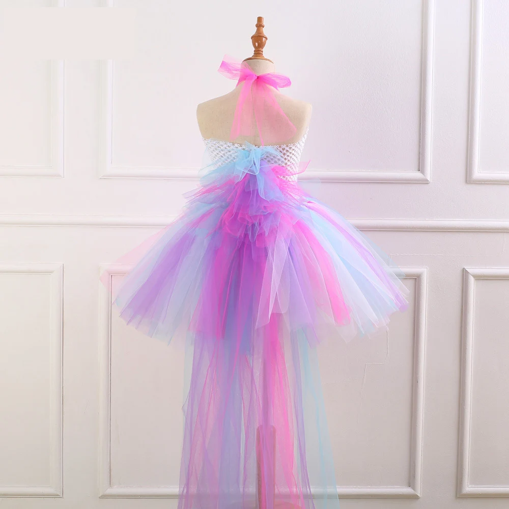Children Cosplay Halloween Costume Rainbow Mesh Tutu Dress Princess Birthday Party Wedding Kids Girls Dresses + Headband | Детская