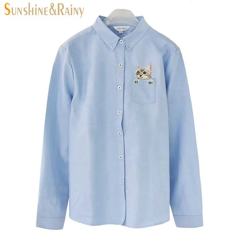 Новинка Высококачественная весенне-осенняя женская блузка с вышивкой кошек