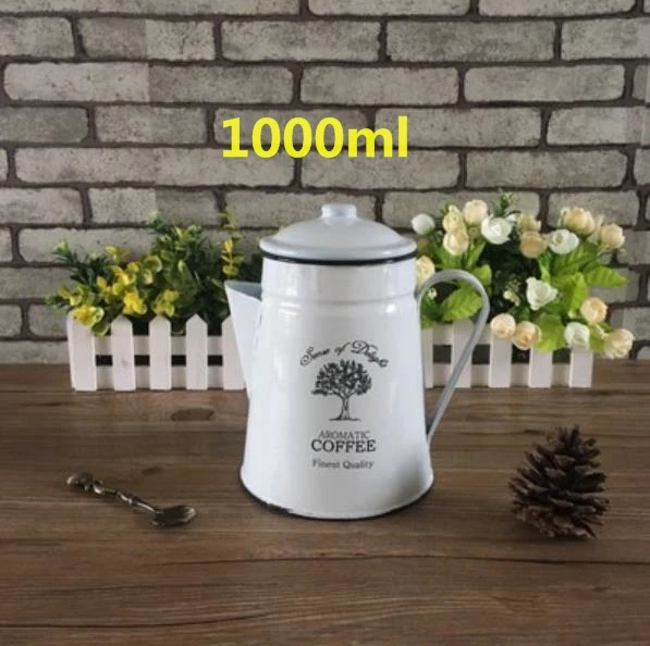 White 2 1000ml Эмалированный кофейник в европейском стиле, креативный Ретро Ностальгический эмалированный чайник для украшения ресторана, эмалированный процесс изготовления холодного и горячего kettl - Цвет: White 2 1000ml