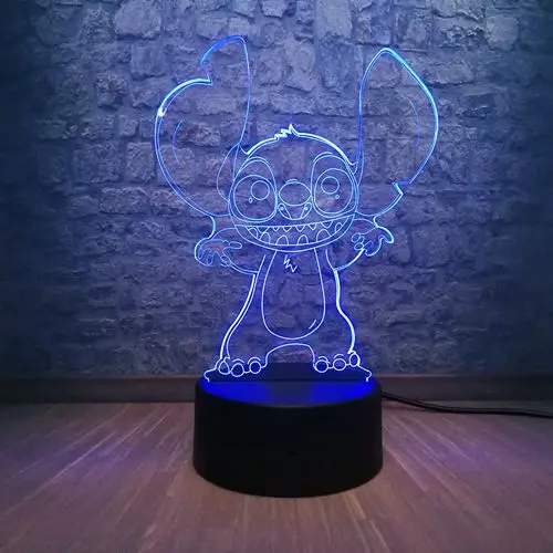 Style 2 3D светодиодный светильник с мультипликационным принтом Kawaii Stitch 3D светодиодный светильник RGB светильник ing 7 цветов для спальни настольный ночник Рождественский Декор Детский подарок - Испускаемый цвет: Style 2