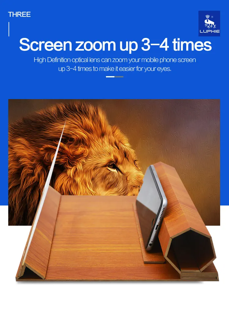 LUPHIE 12 дюймов HD деревянная подставка для мобильного телефона 3D экран зум