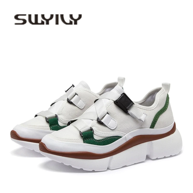 Женские кроссовки SWYIVY на платформе с пряжкой и ремешком осень 2018 женские