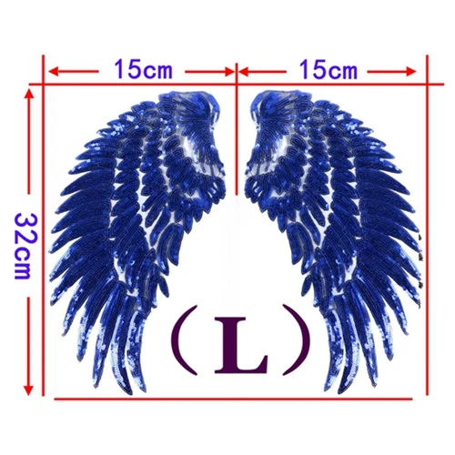 Large Blue 1 пара новая вышивка крыла Кружевная аппликация ткань с пайетками свитер Одежда патч наклейки с блестками футболка diy нашивки украшения - Цвет: Large Blue