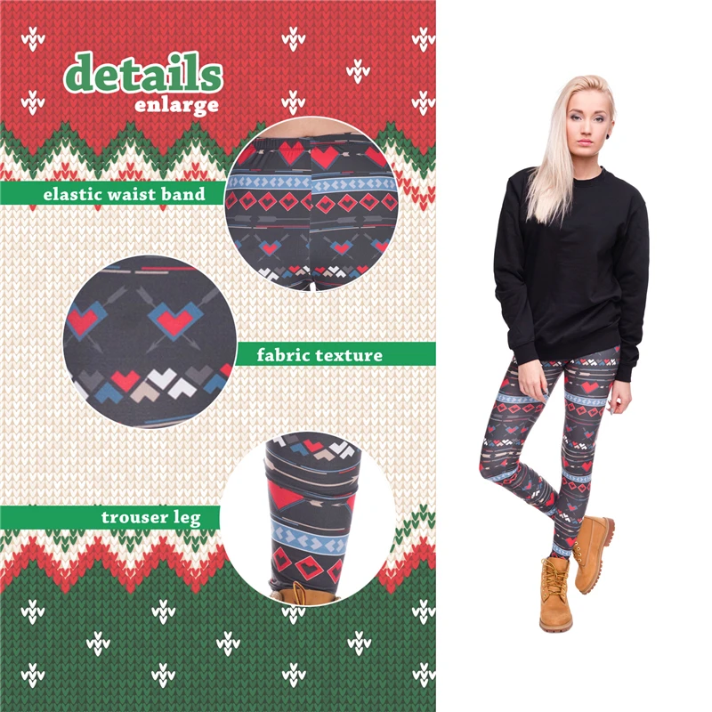 

New Winter Heart Black Print Women Leggings Fitness Breathable Perspiration Quick Drying Leggins High Elasticity Trouser Pants