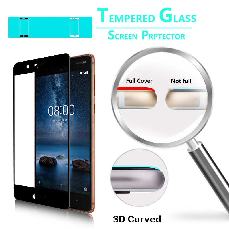 Премиум 3D изогнутый край Полное покрытие закаленное стекло пленка для Nokia 8 Ta 1012 5 3
