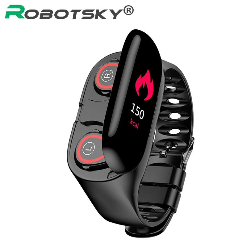 Robotsky Смарт-часы и bluetooth-наушники долгое время ожидания умные часы для мужчин Спорт фитнес трекер артериального давления браслет