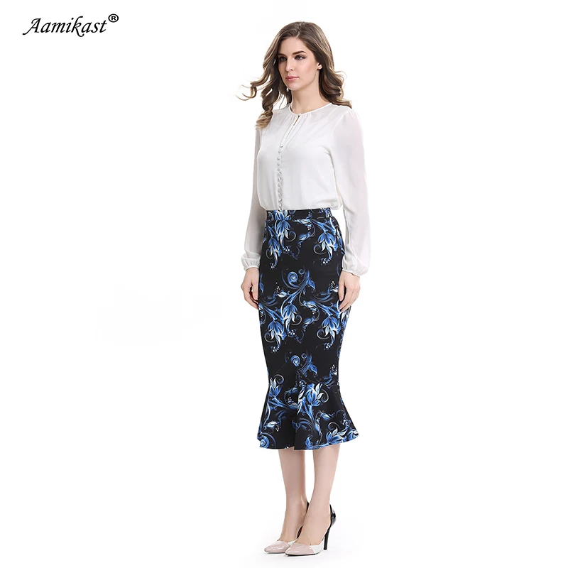 

Women Trumpet Print Skirt New Fashion 2019 Elegant Vintage Casual Wear To Work Party Evening Sexy Package Buttocks Office