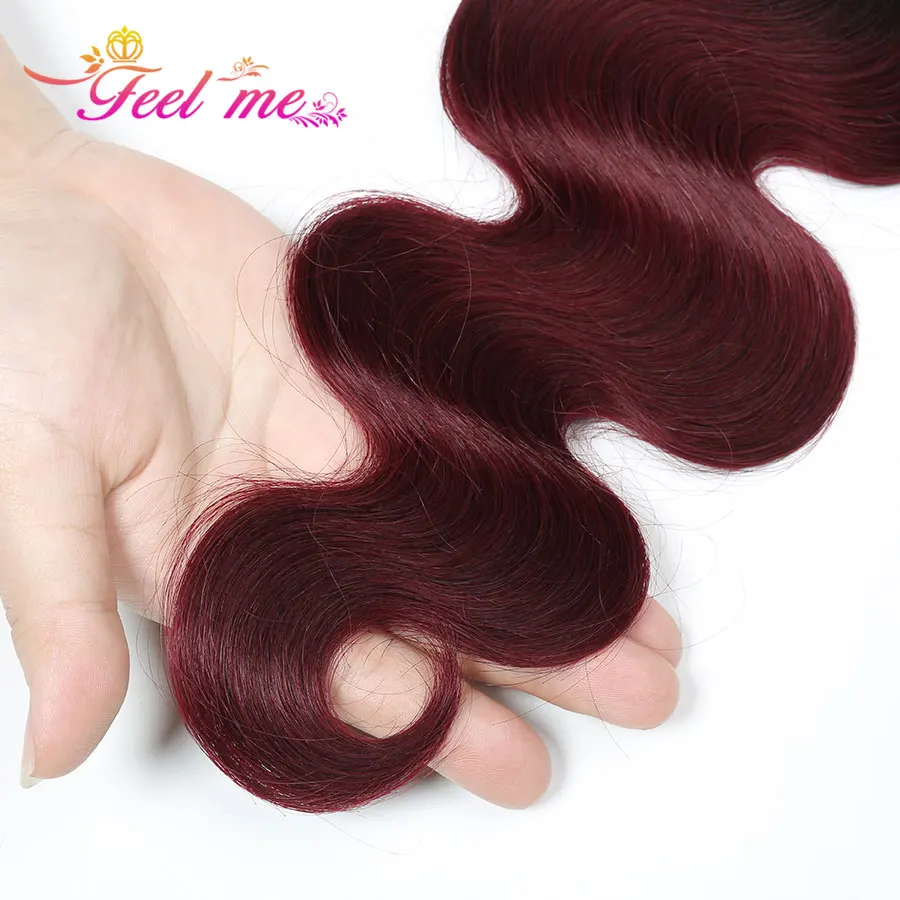 FEEL ME Human Hair Bundles Malaysian Body Wave 1 or 3 Ombre Weave 1b/99j 10-28 Inch 10a Non-remy | Шиньоны и парики