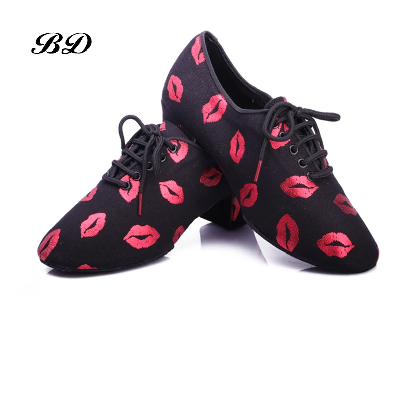 2019 NEW Red lips Latin Dance Shoes Sneakers WOMEN SHOES Jazz Modern Shoe GIRL Non-slip Soft Sole  Heel 5 cmP BD T1-B Ballroom