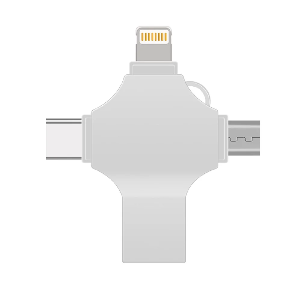 4 в 1 OTG USB флеш накопитель 32 ГБ/64 ГБ Флешка металлическая ручка 64 Гб 128 для iPhone X/8/7/6