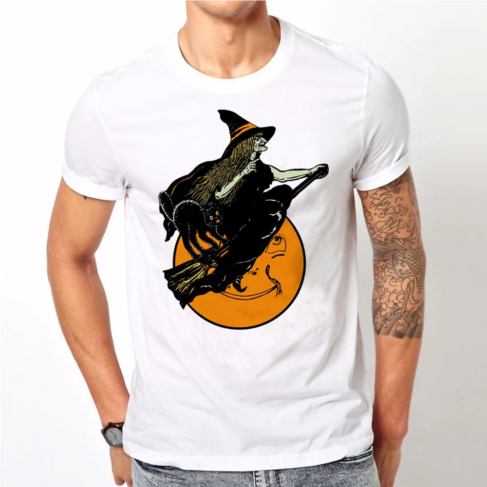 1920 S Ведьма и полная луна футболка кошка крутая Мужская 2018 летние топы Плюс Размер