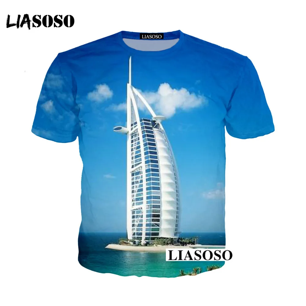 Liaseo 2018 модная 3D печать для женщин и мужчин Burj Khalifa башня футболка Летняя хип-хоп