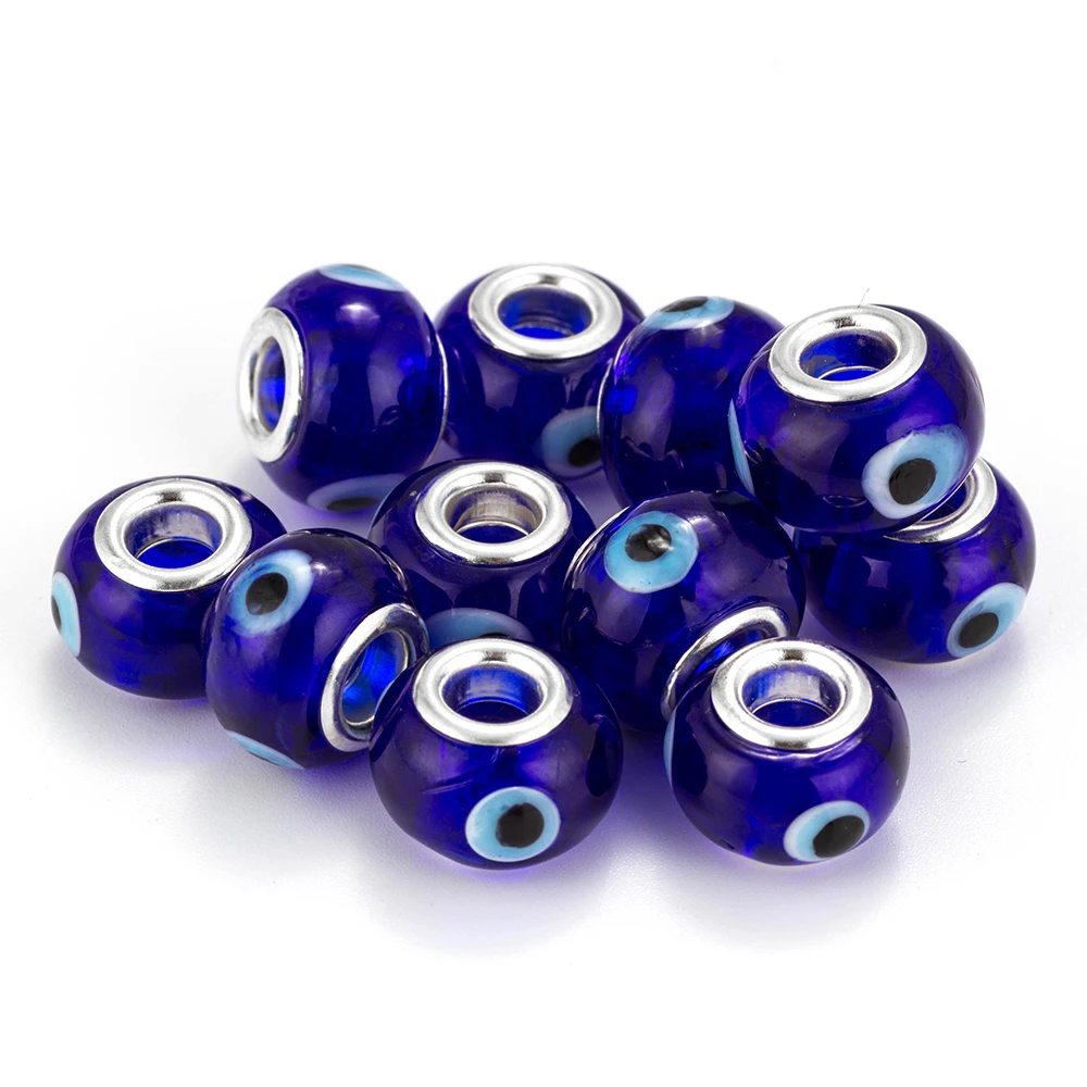 MEIBEADS, 10 шт./лот, голубые стеклянные бусины, круглые, золотые, со сглаза, лэмпворк, чешские бусинки с большими отверстиями, очаровательные, подходят для бусин, амулеты, браслеты