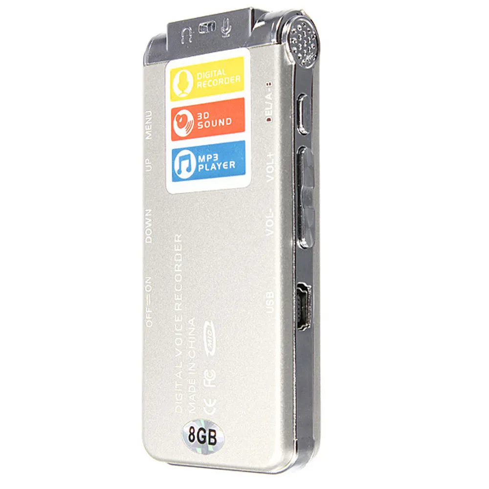 8GB перезаряжаемый стальной цифровой звук, диктофон, диктофон, mp3-плеер, записывающий мобильный флэш-диск