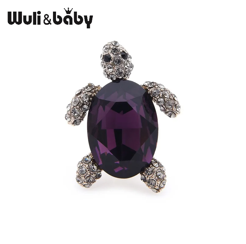 Wuli & baby фиолетовые хрустальные маленькие броши в форме черепахи булавки для