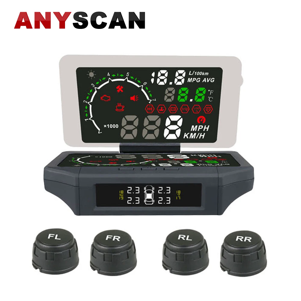 Автомобильный HUD Дисплей Автомобильная сигнализация с функцией TPMS 4 внешний