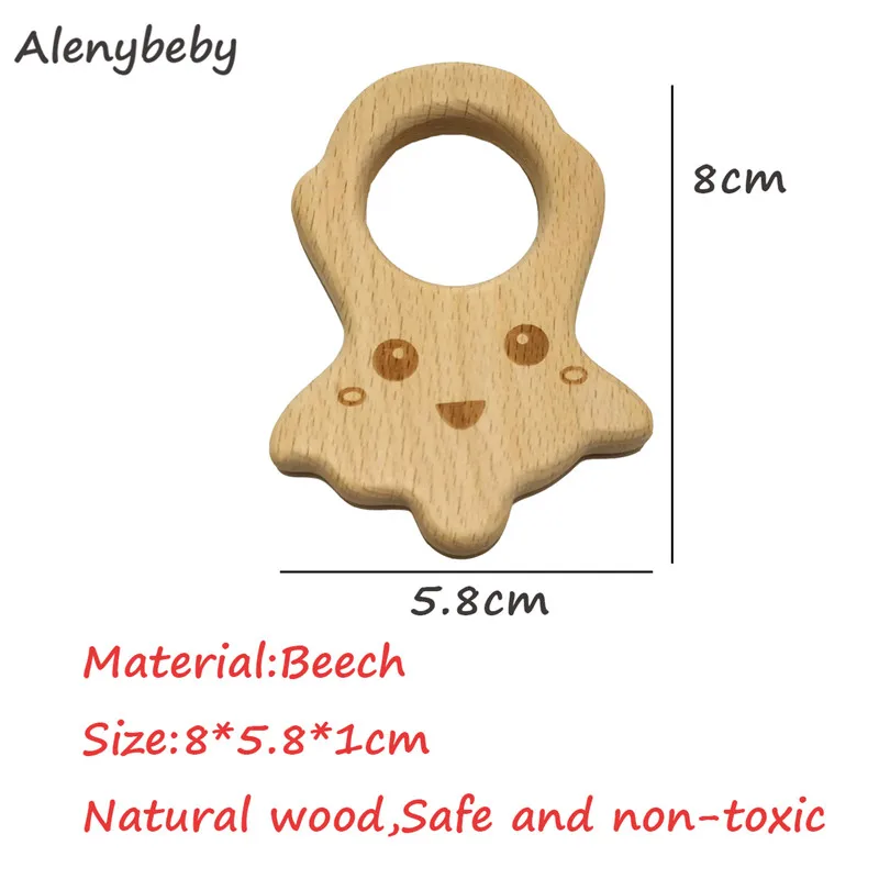 1pcs BPA FREE Natural Wood Teether Cartoon Animal Shape Wooden Baby Teether Toy Safe New baby Teething Toys Baby Shower Gift