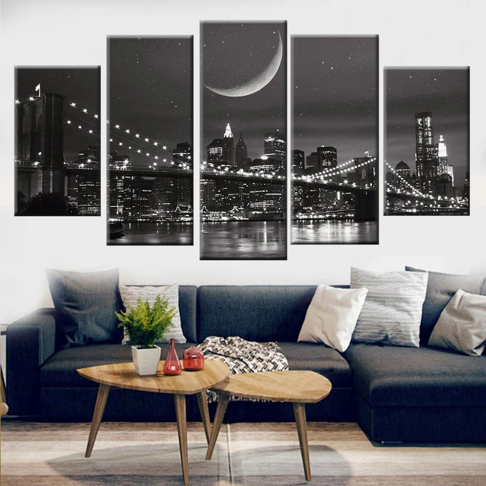 Холст Картина модульная Wall Art рамка домашний Декор 5 шт. New York City Ночная съёмка