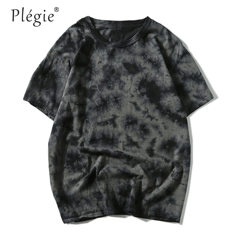 gray t shirt Plegie tie dye футболка унисекс Хип-Хоп футболка летние свободные футболки с круглым вырезом футболка из хлопка 5 цветов - Цвет: gray t shirt