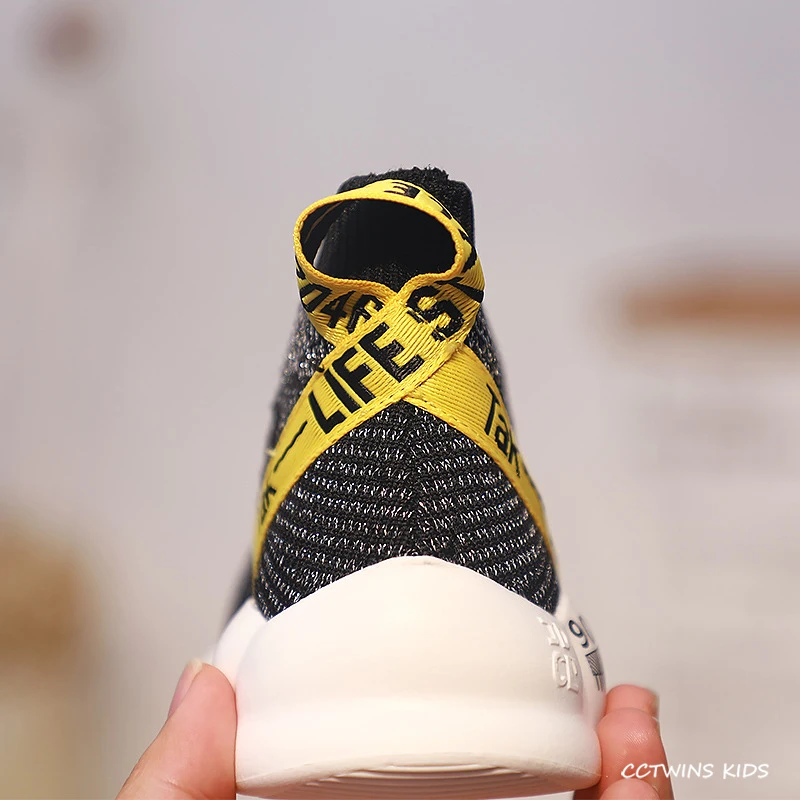 Kids Shoes Autumn Fashion Girls High Top Socks Shoes Boys Breathable Sports Sneakers Children Casual Black Trainers FH2465