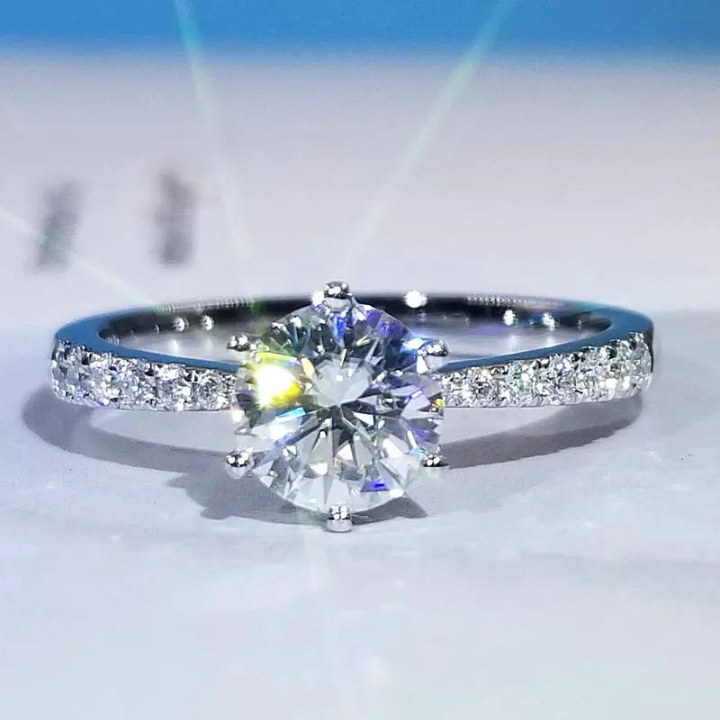 18 K Au750 Белое золото D Цвет VVS 6,5 мм 1.0ct Настоящее Moissanite алмазное обручальное кольцо подарок для женщин Искрящийся