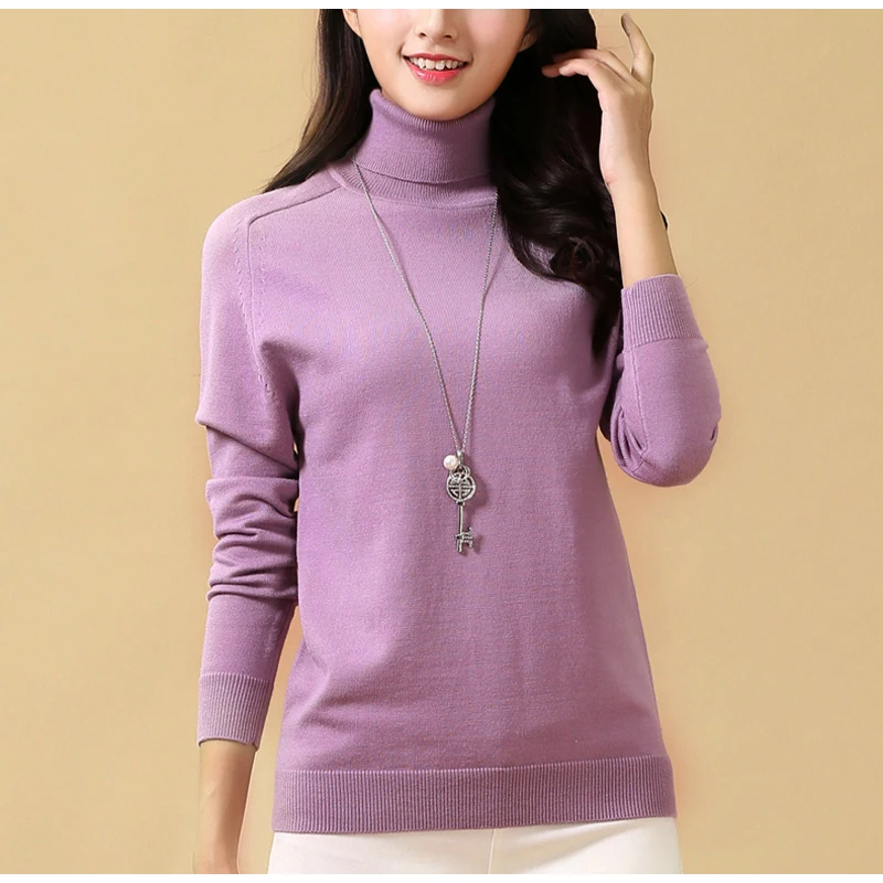 2018 Winter Women's Turtleneck Sweater Loose-Hair Knitting Thick-Backed Elastic Large Size Keep Warm Pure Color A191 | Женская