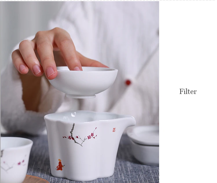 Розовый ручная роспись сливы узор чайные чашки матовый белый фарфор чайные чашки китайский чайный набор кунг-фу высокое качество чайная чаша