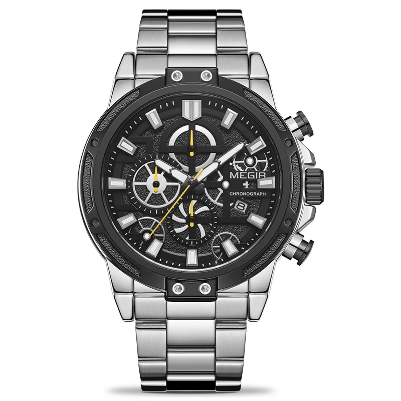 Silver color MEGIR официальные мужские s часы лучший бренд класса люкс Большой циферблат кварцевые наручные часы мужские из нержавеющей стали Relogio Masculino Montre Homme - Цвет: Silver color