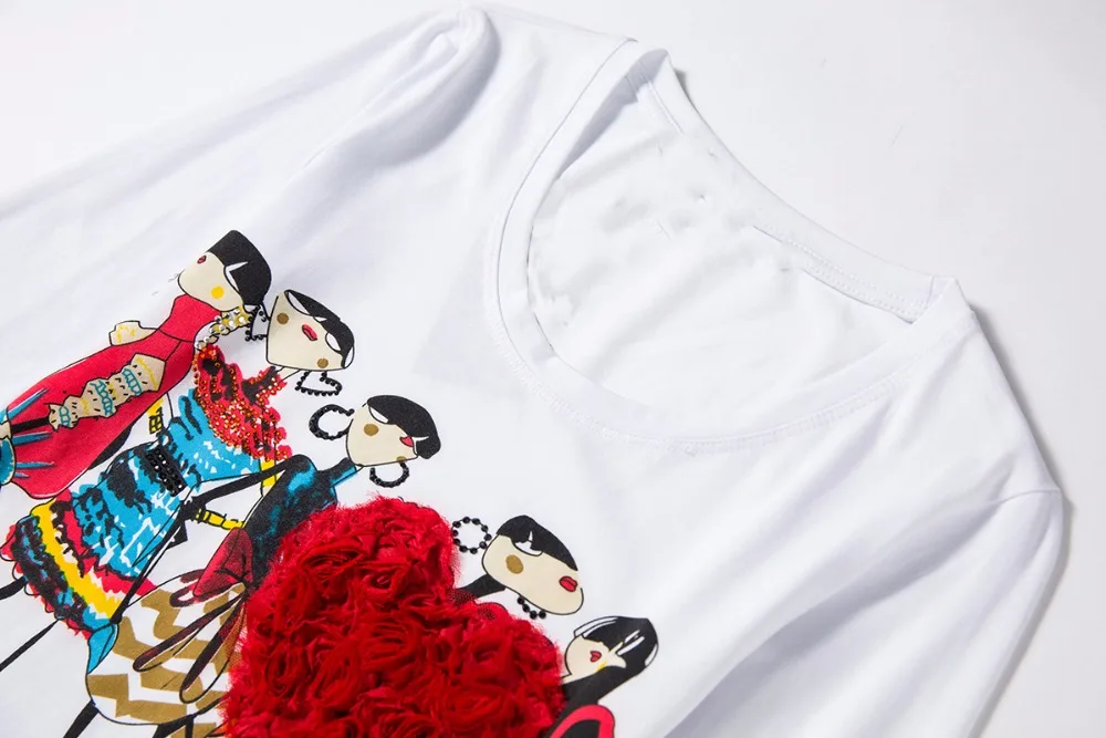 

IZEVUS Hot Sale Cartoon Love Heart T Shirt Women 2021 Summer Printed Loog Sleeve T-shirt Female Tshirt Tops Tee Shirt Femme