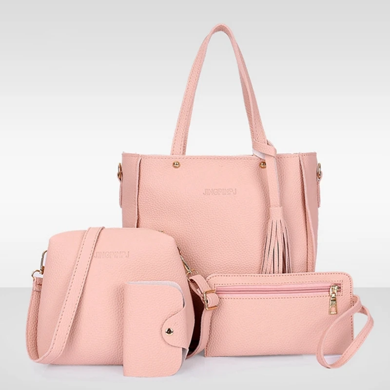 longmiao Women Bag Composite 4pcs Set Top-Handle Tassel Handbag Fashion Shoulder Purse Ladies PU Leather Crossbody | Багаж и сумки