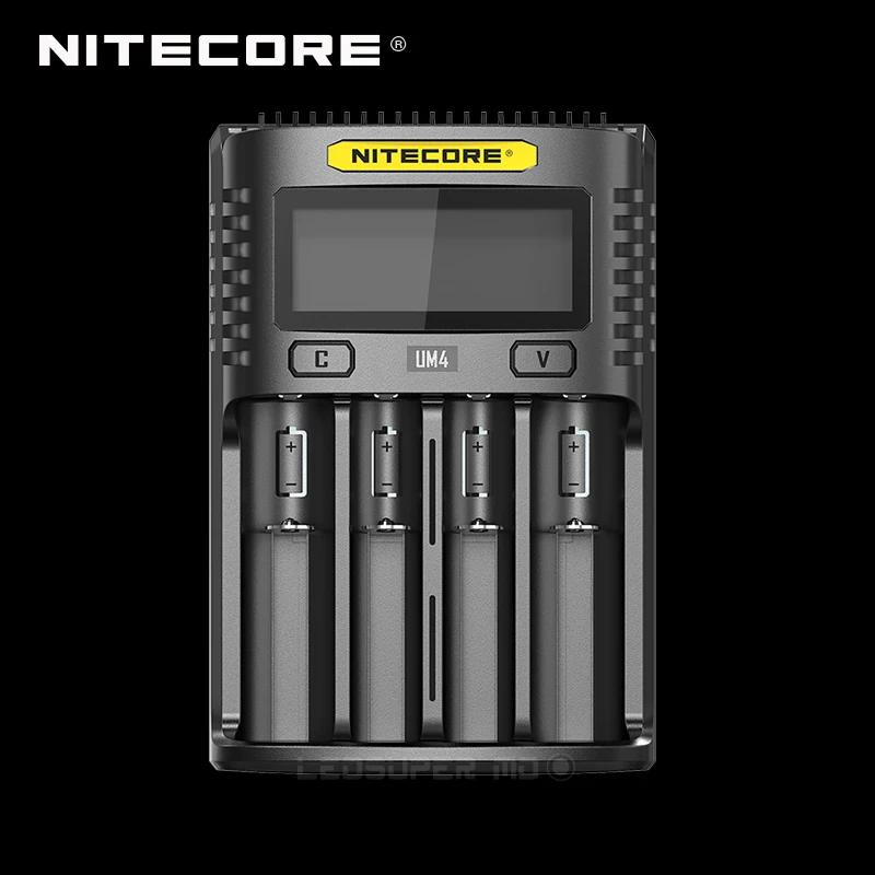 Интеллектуальное зарядное устройство Nitecore UM4 с четырьмя слотами USB, совместимое с аккумулятором IMR Li-Ion LiFePO4 Ni-MH Ni-Cd