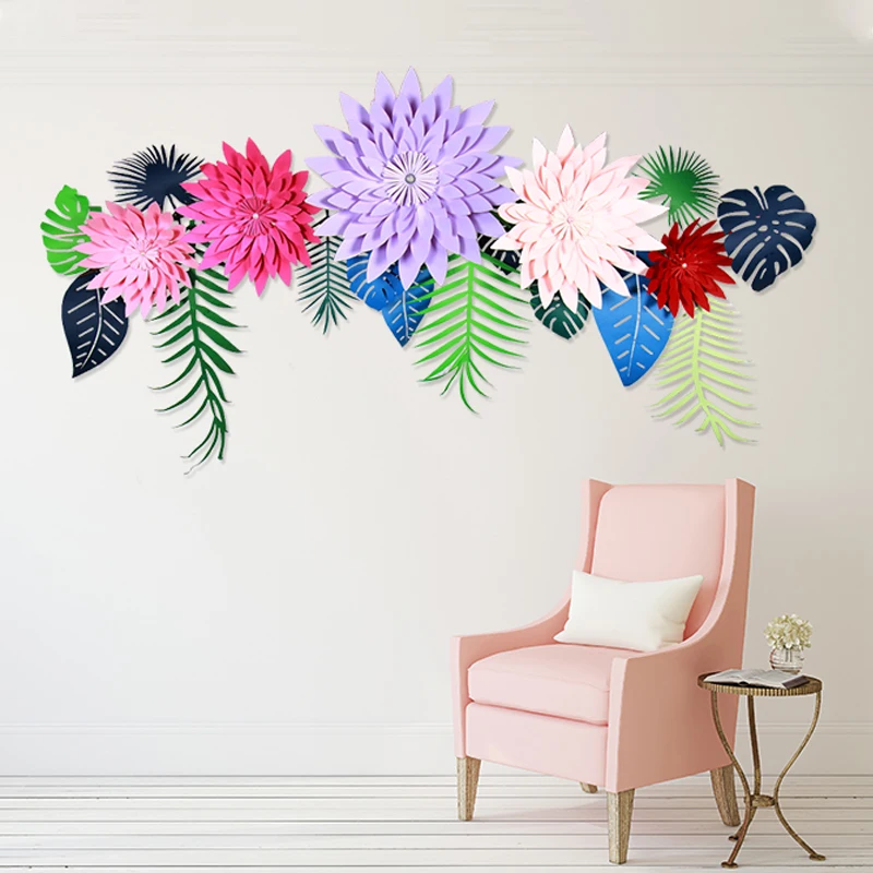 

Zilue 1pcs/Set Paper Flowers Fan Wall Sticker Birthday Party 3D Decorative Paper Flowers Fan Wall Sticker Wedding Home Supplies
