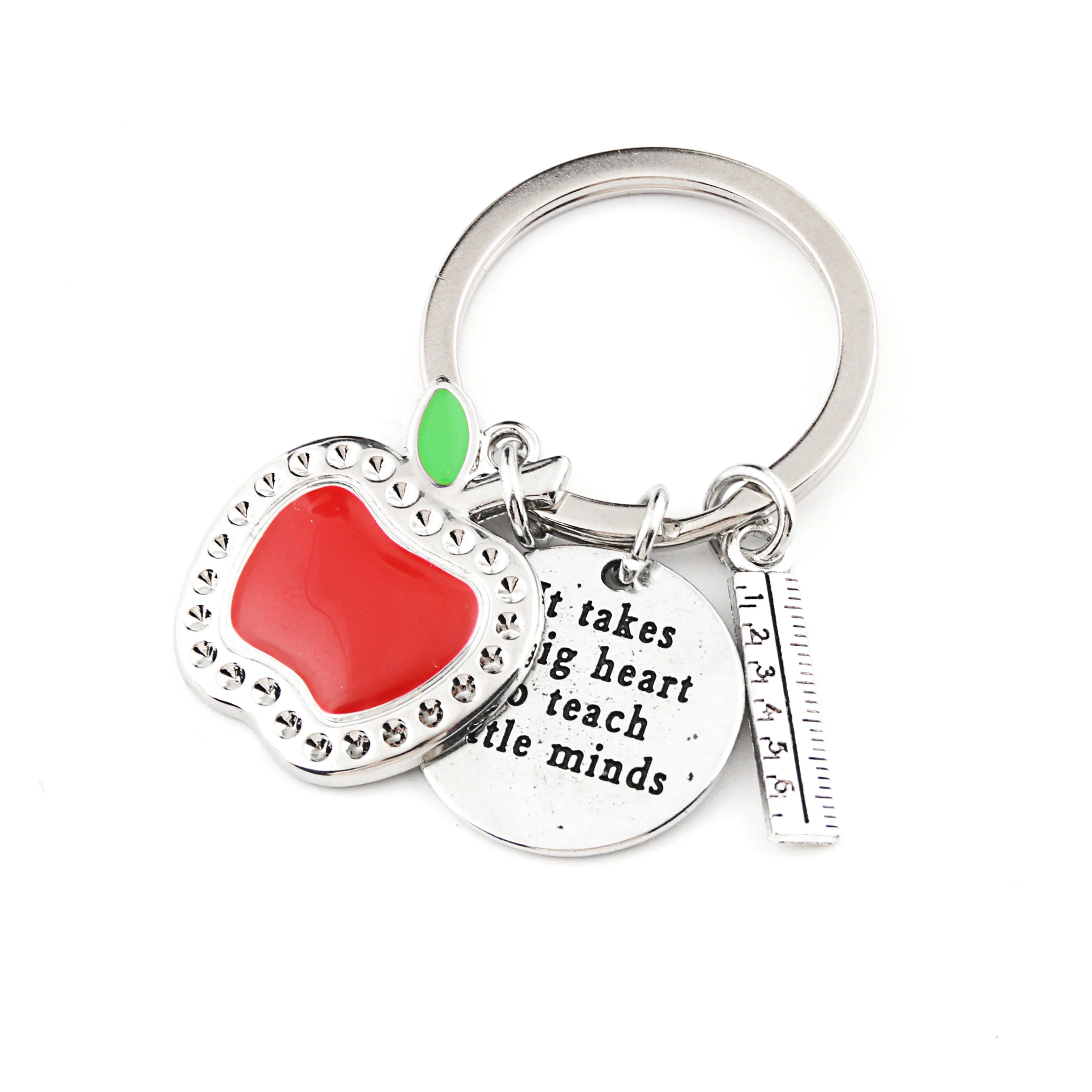 1Pc Red Apple Ruler Heart KeyChain Teachers Day Gift Keyring Graduation For Student Jewelry E2398 | Украшения и аксессуары