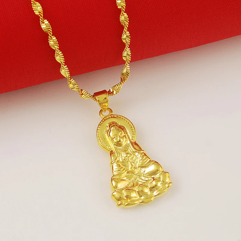 Ожерелье из желтого золота высокого качества с подвеской китайская Будда Модные