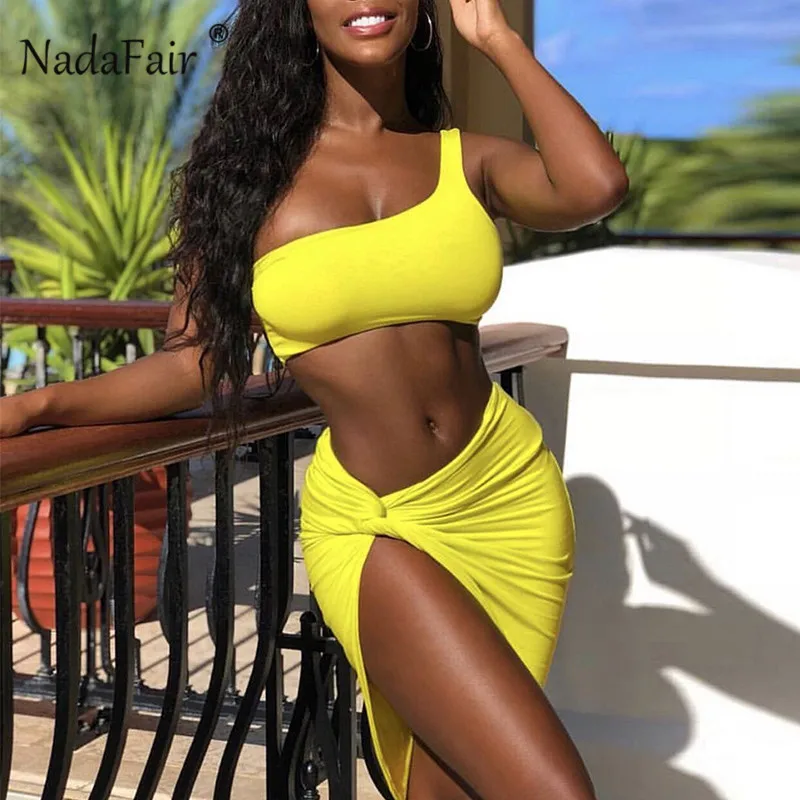 Комплект из двух предметов FSDA неоновый пляжный укороченный топ на одно плечо и