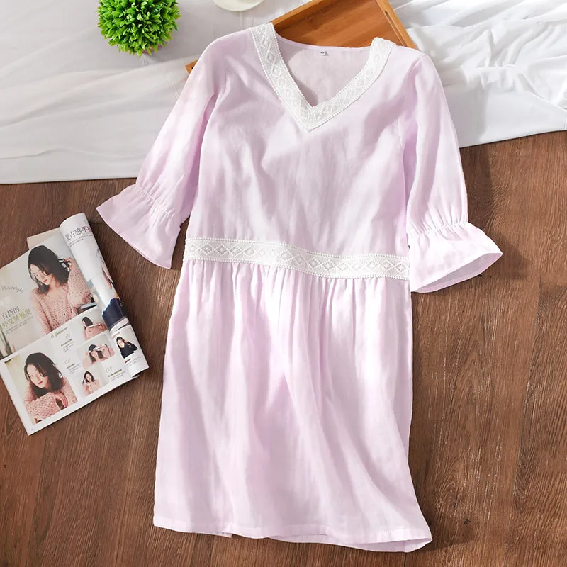 Летнее милое платье принцессы для сна хлопковое Двухслойное газовое Женское