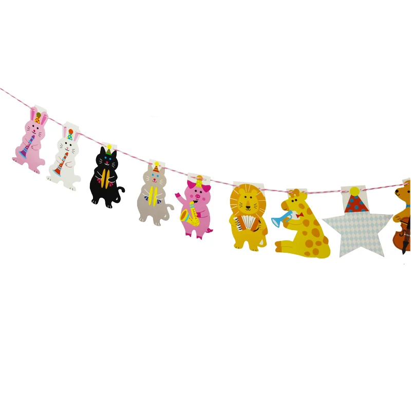 15 шт./упак. 2 м Happy Семья Baby Shower мультфильм животных Гирлянда полосатые Бумага флаги баннер Декор День рождения принадлежности для детей