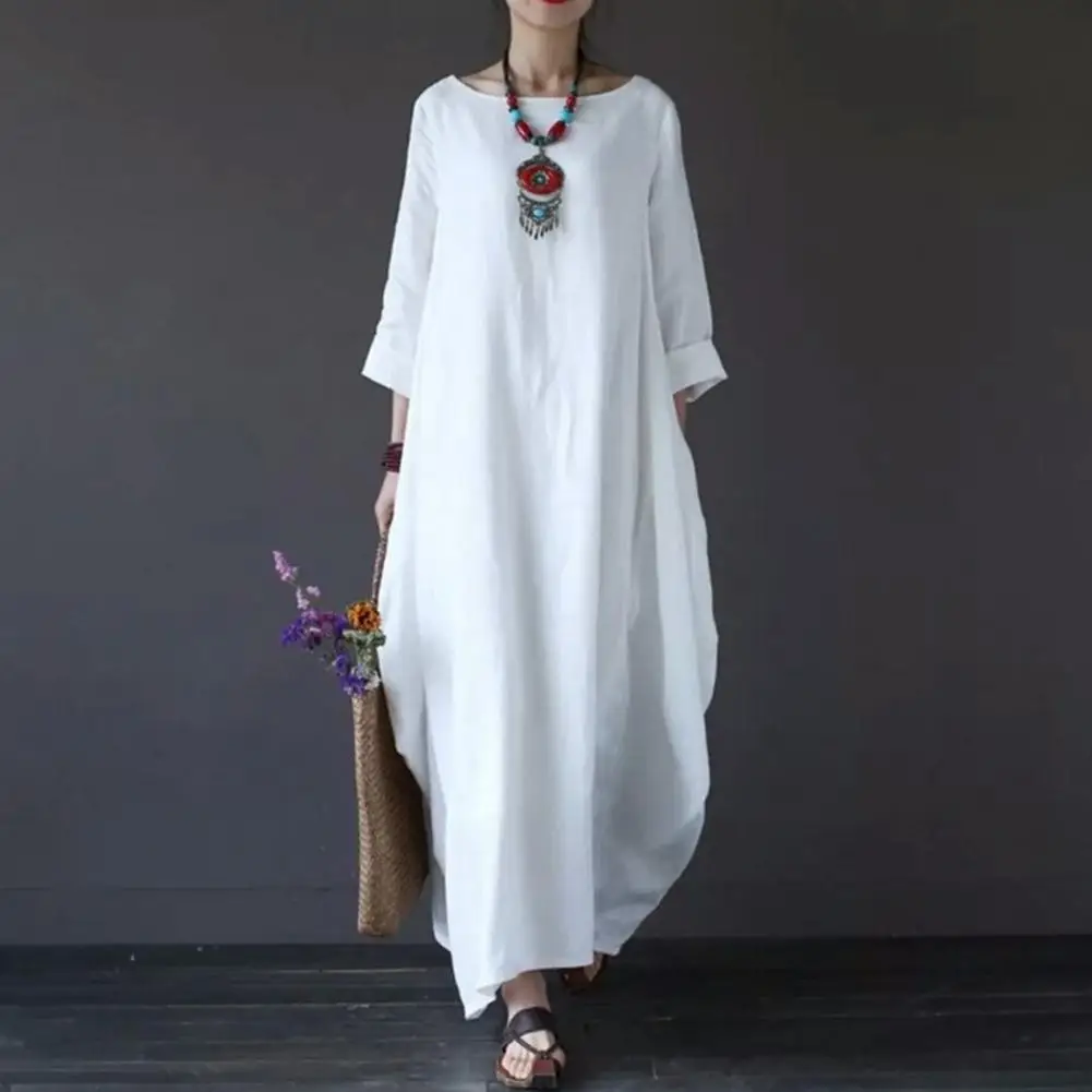 Yfashion женское однотонное хлопковое повседневное длинное платье большого размера