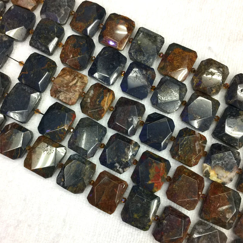 Natural Genuine Red Brown Blue Pietersite Stone Hand Cut Faceted Flat Rectangle Loose Big Beads 15&quot 05509 | Украшения и