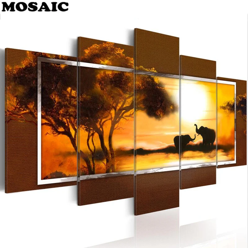 5 pcs diy diamond painting Elephant embroidery full square mosaic rhinestone African animal wall art | Дом и сад