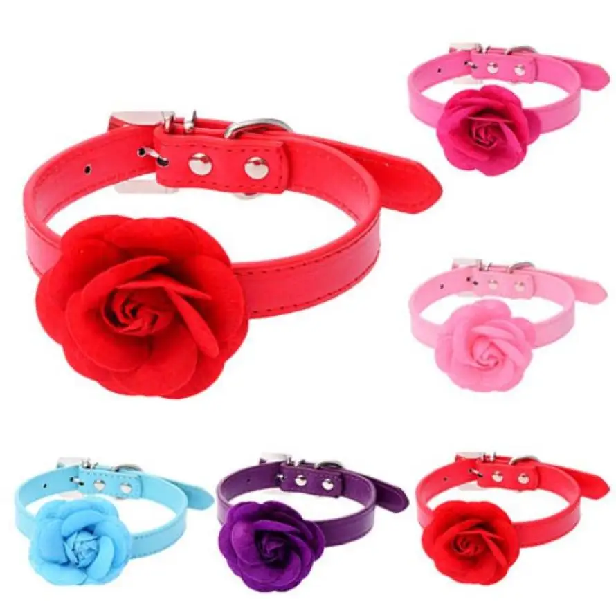 fashion Pet Dog Collar Sweet Rose Studded Puppy Leather Buckle Neck Strap Collars 3 sizesDog | Дом и сад