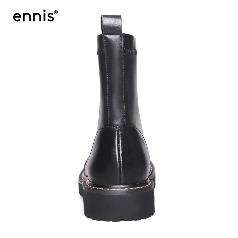 ENNIS/ г.; Модные женские растягивающиеся ботинки; черные ботильоны на платформе; женские осенние ботинки; Повседневная обувь без застежки с круглым носком в Корейском стиле; A940
