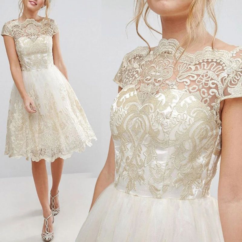 Женское платье Дамское свадебное длиной до колена элегантное вечернее с