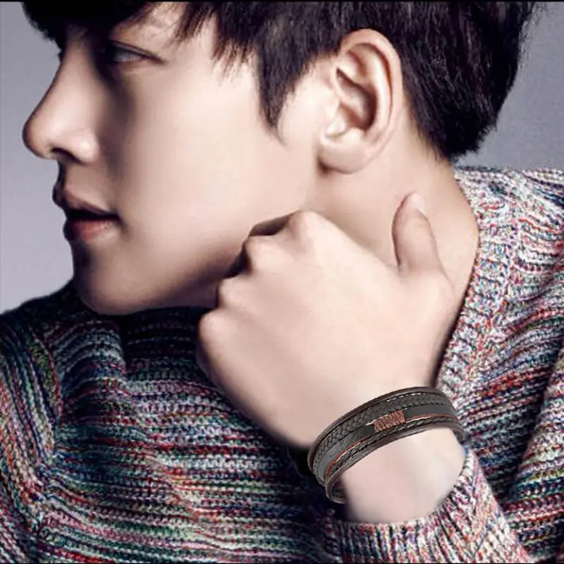 2018 модный простой черный/коричневый многослойный Плетеный браслет ручной работы