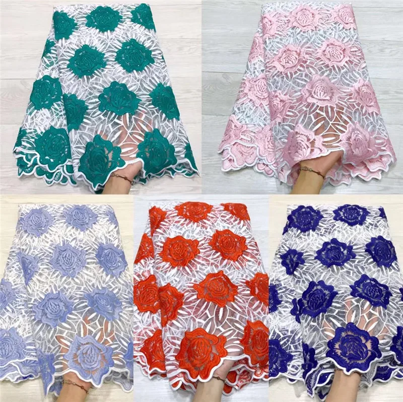 

2019 High-end fashion red French Lace Fabric High Quality African Tulle Embroidered milk silk net Lace Fabric For Wedding 511