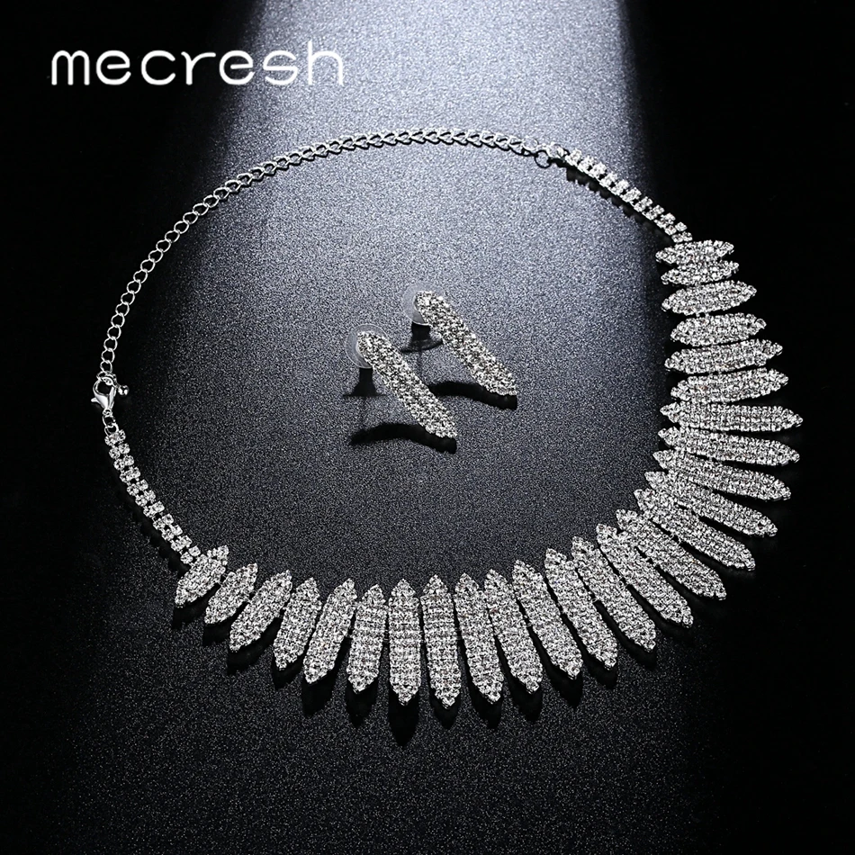 Mecresh Crystal Bridal Jewelry Set for Women Clear Rhinestone Geometric Bracelet Necklace Sets Wedding Accessories TL477+SL341-8 | Украшения