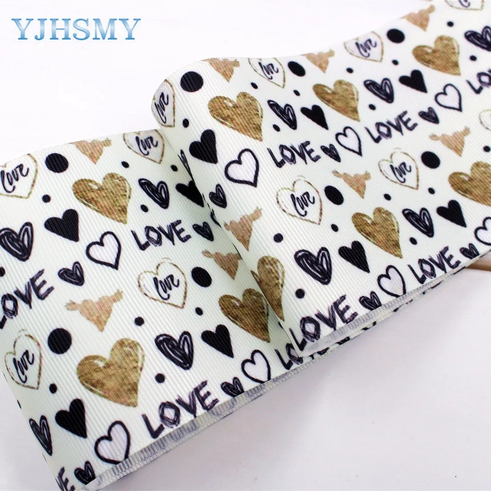 

YJHSMY handmade Printed grosgrain Ribbon 75mm 100/50/5yard/lot Diy headwear accessories,wedding gift wrap love tapes 1710317