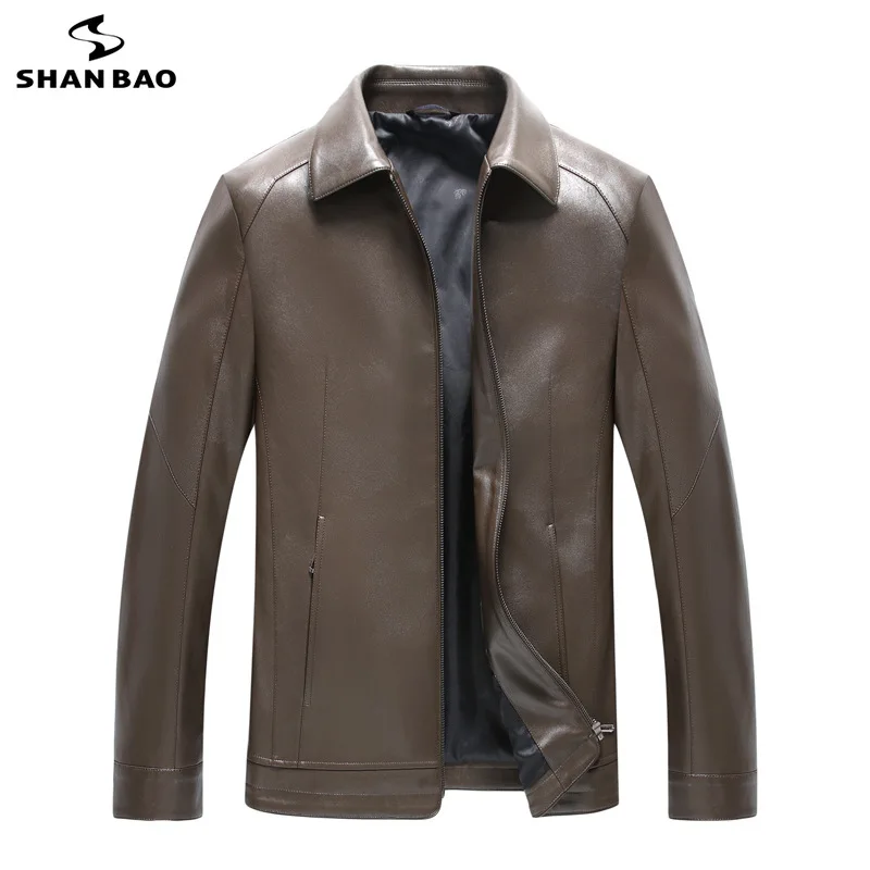 SHANBAO бренд мужские для бизнес на каждый день Slim кожаная куртка Новинка осени Роскошные Высокое качество кожаный однотонный лацкан куртка