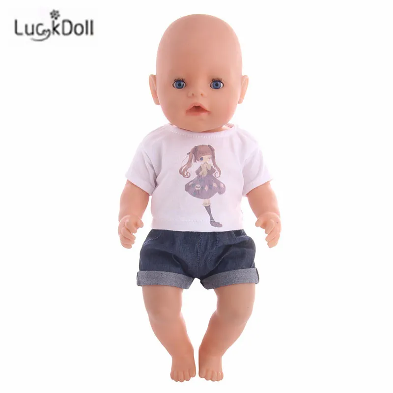 LUCKDOLL повседневные Короткие рукава+ шорты подходят 18 дюймов Американский 43 см Детские аксессуары для кукол, игрушки для девочек, поколение, подарок на день рождения