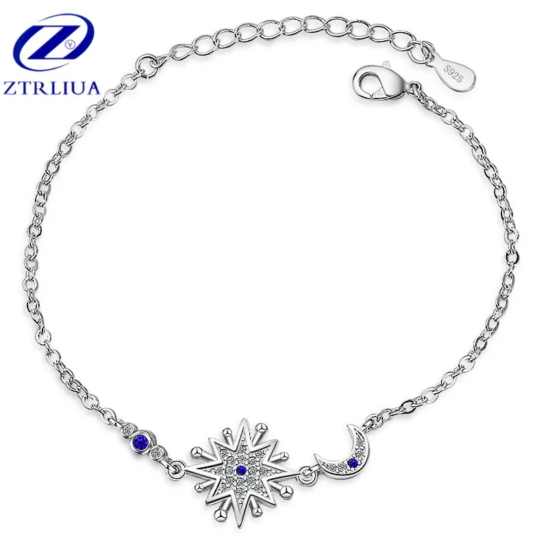 

New Arrival Exquisite Temperament Sweet Crystal Shiny Silver Plated Jewelry Personality Moon And Star Bracelets SB88